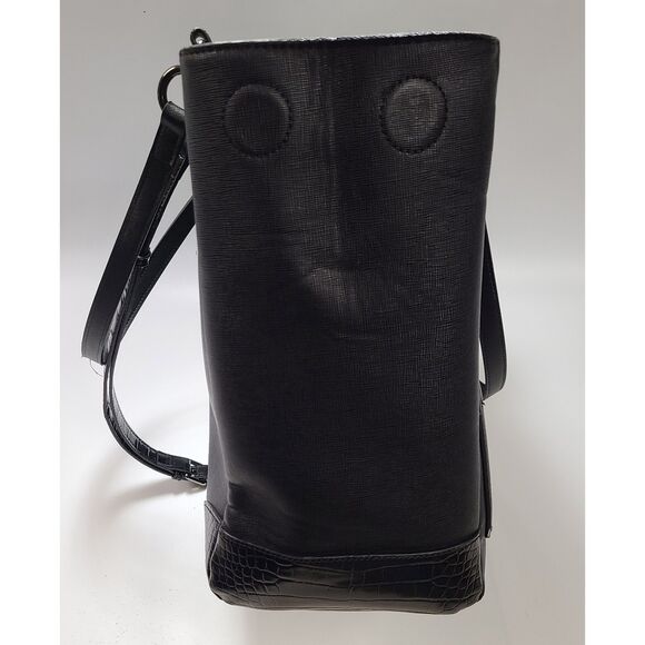 Glass Ladder & Co. Black Saffiano Tote Bag Croc Trim Laptop Pocket - Picture 7 of 12